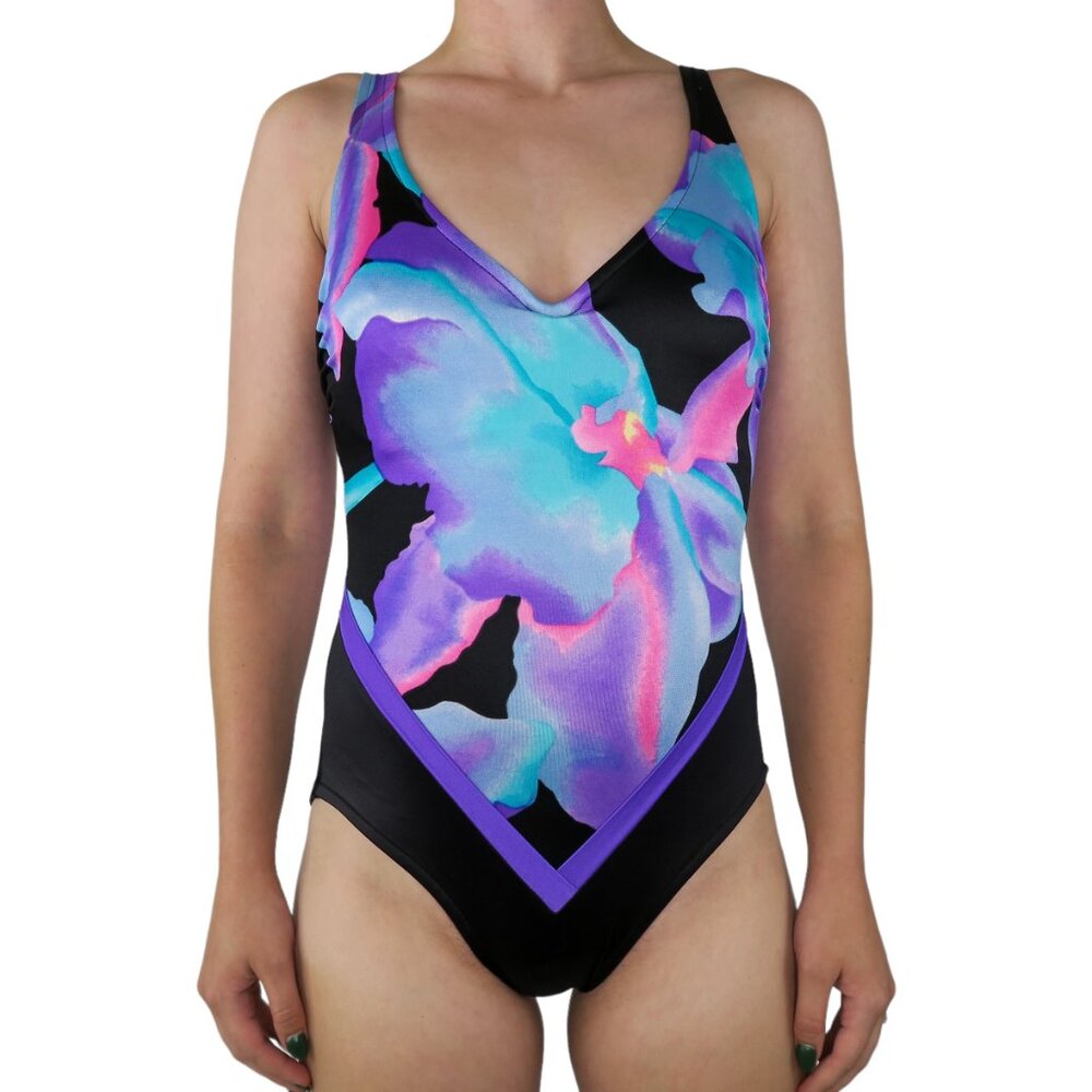 Vintage 80s The Slim Suit Floral One Piece Swimsuit